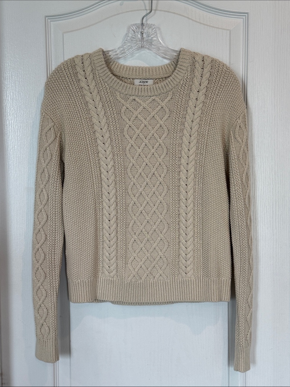 NWT J.Crew XS Cream/Oatmeal Cable Crewneck Sweater